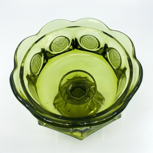 Vintage 1960s Fostoria Green Wedding Compote Bowl Coin Dot Glass - Picture 5 of 10